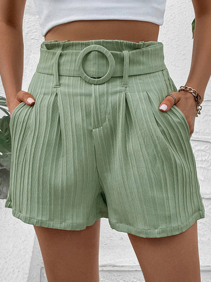 Shorts- Be the Trendsetter: Women's Paperbag Waist Belted Shorts with Pockets- - IndioGear Fashion and Gear