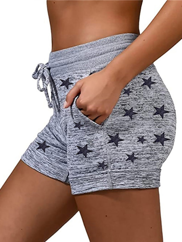 Shorts- Cotton Blend Shorts with Adjustable Waist - Loungewear Stars Print Boyshorts- - IndioGear Fashion and Gear