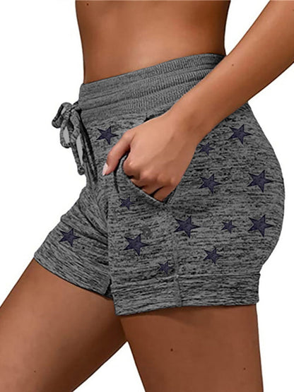 Shorts- Cotton Blend Shorts with Adjustable Waist - Loungewear Stars Print Boyshorts- - IndioGear Fashion and Gear