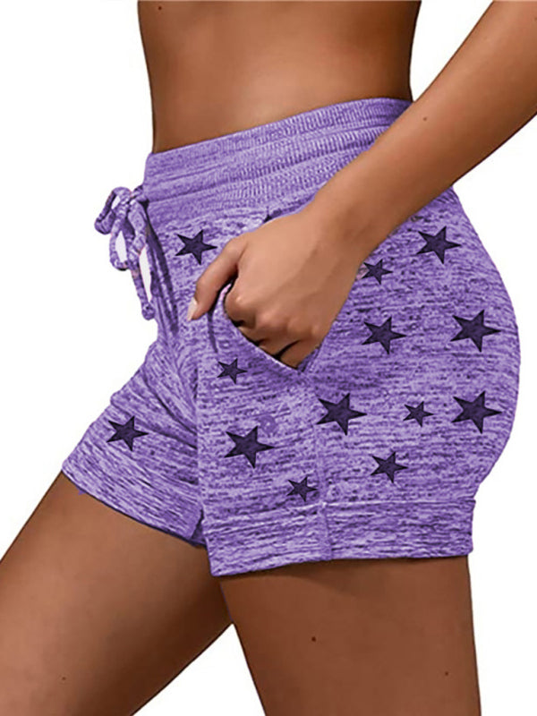 Shorts- Cotton Blend Shorts with Adjustable Waist - Loungewear Stars Print Boyshorts- - IndioGear Fashion and Gear