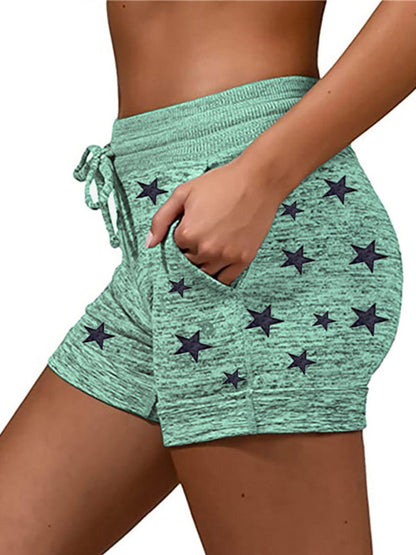 Shorts- Cotton Blend Shorts with Adjustable Waist - Loungewear Stars Print Boyshorts- - IndioGear Fashion and Gear