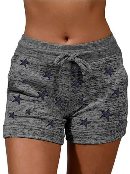 Shorts- Cotton Blend Shorts with Adjustable Waist - Loungewear Stars Print Boyshorts- Charcoal grey- IndioGear Fashion and Gear