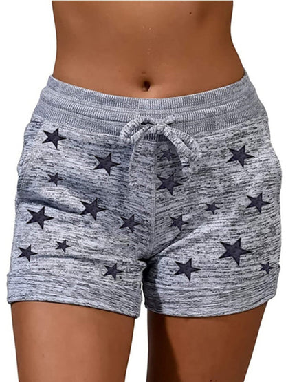 Shorts- Cotton Blend Shorts with Adjustable Waist - Loungewear Stars Print Boyshorts- Misty grey- IndioGear Fashion and Gear