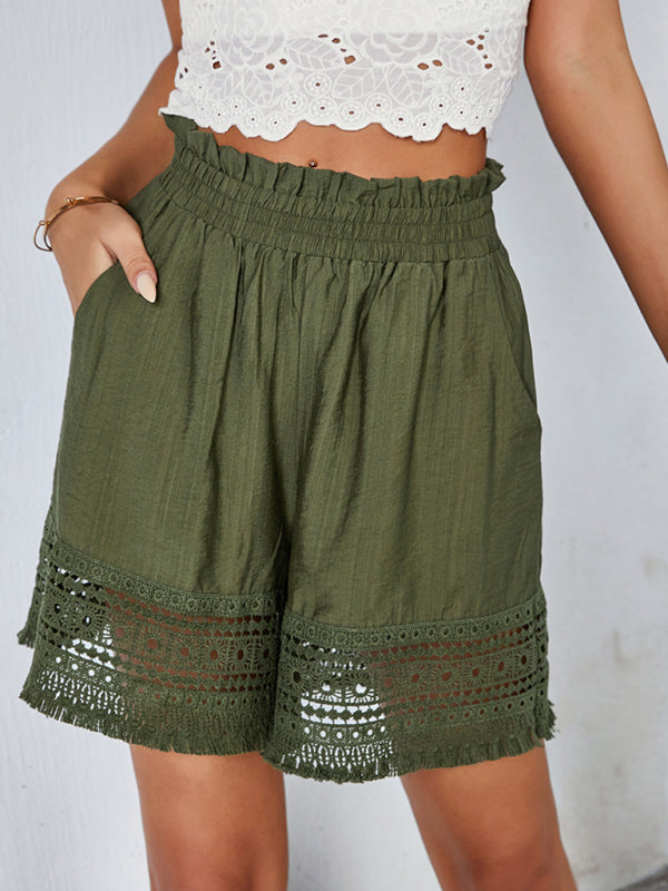 Shorts- High Rise Shorts with Textured and Embroidery- Olive green- IndioGear Fashion and Gear