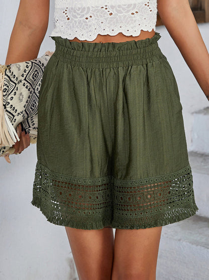 Shorts- High Rise Shorts with Textured and Embroidery- - IndioGear Fashion and Gear