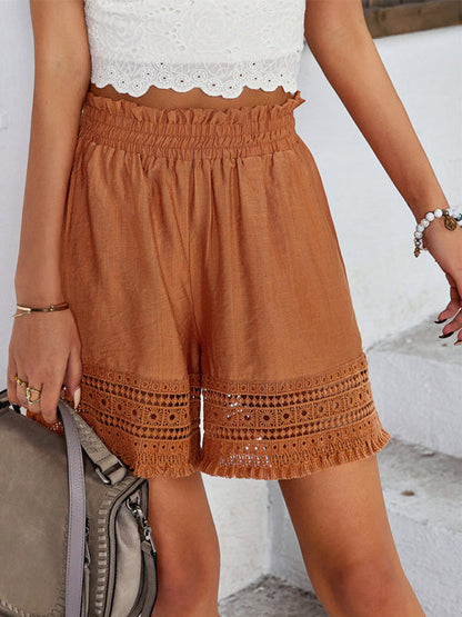 Shorts- High Rise Shorts with Textured and Embroidery- Orange- IndioGear Fashion and Gear