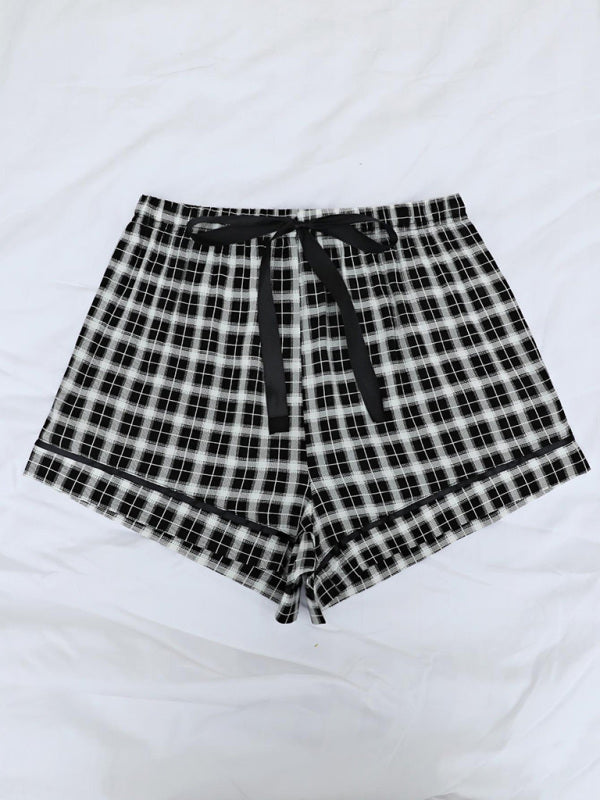 Shorts- Plaid Women's Comfy Loungewear Shorts with Adjustable Waist - Boyshorts- - IndioGear Fashion and Gear