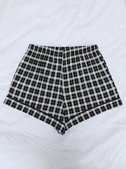 Shorts- Plaid Women's Comfy Loungewear Shorts with Adjustable Waist - Boyshorts- - IndioGear Fashion and Gear