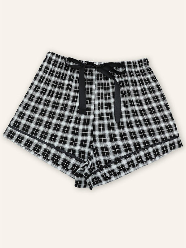 Shorts- Plaid Women's Comfy Loungewear Shorts with Adjustable Waist - Boyshorts- Black- IndioGear Fashion and Gear