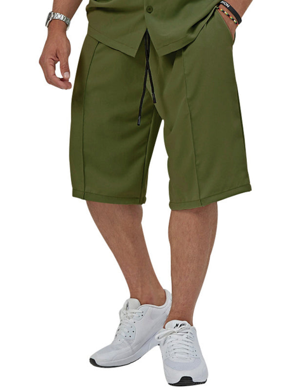 Smart-Casual-Herren-Zweiteiler-Set mit Hemd mit Knöpfen und Shorts mit Taschen