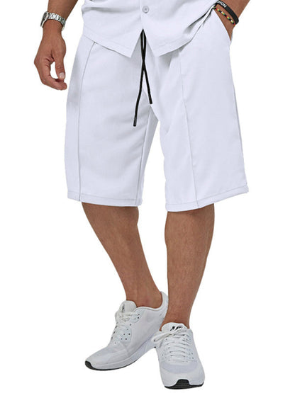 Smart Casual Men’s 2-Piece Set with Button-Up Shirt & Pocketed Shorts