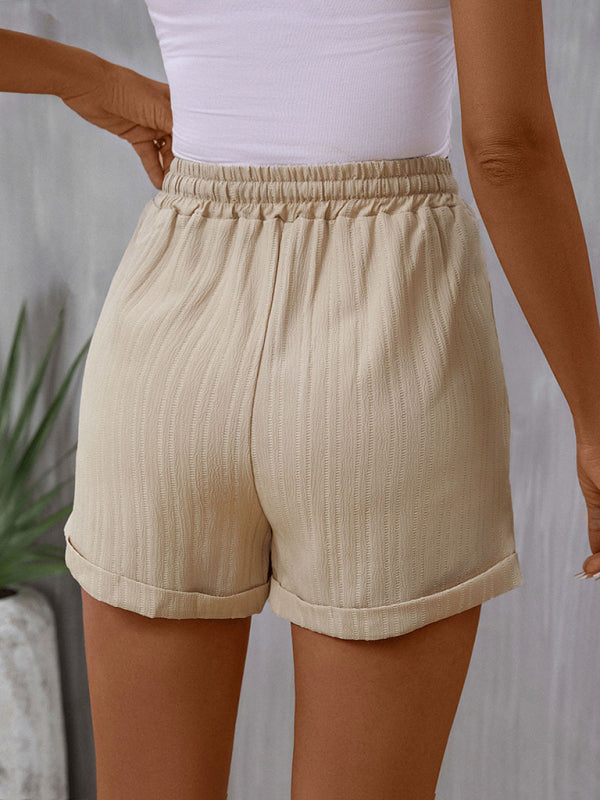 Shorts- Textured High-Waisted Summer Shorts- - IndioGear Fashion and Gear