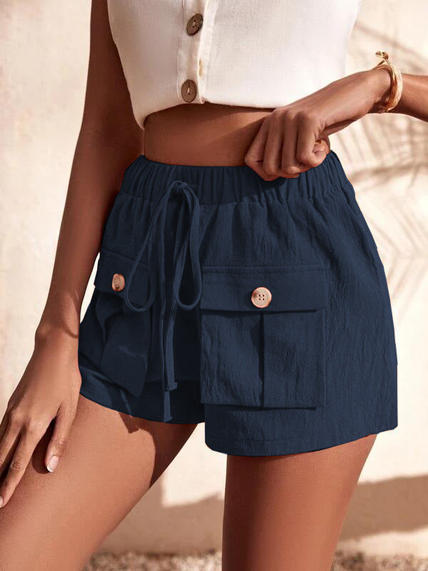 Shorts- Women's Casual Cargo Shorts: Adjustable Waist, Convenient Pockets- - IndioGear Fashion and Gear