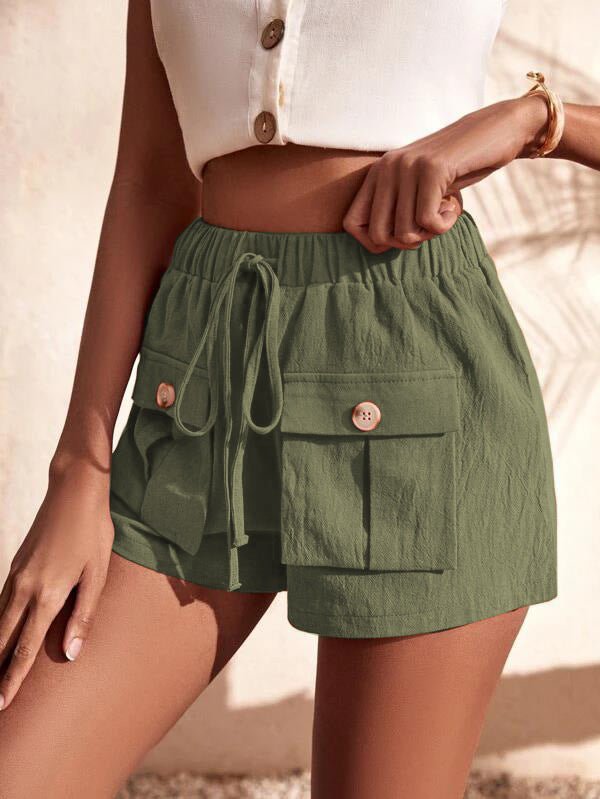 Shorts- Women's Casual Cargo Shorts: Adjustable Waist, Convenient Pockets- - IndioGear Fashion and Gear