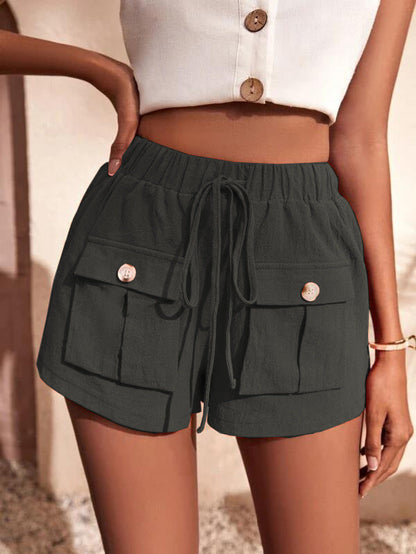 Shorts- Women's Casual Cargo Shorts: Adjustable Waist, Convenient Pockets- Charcoal grey- IndioGear Fashion and Gear