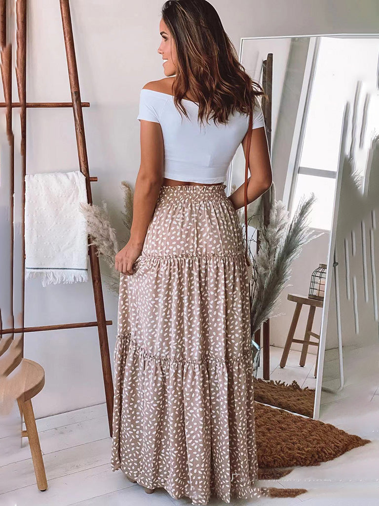 Skirt- Boho Polka Dot Tiered Waist Tie Gypsy Maxi Skirt- - IndioGear Fashion and Gear