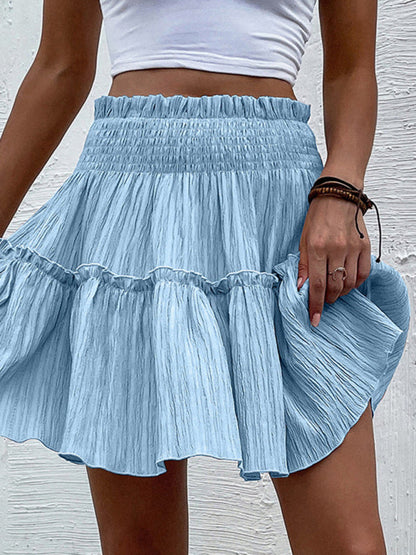 Skirt- Express Your Style: A-line Mini Skirt - Ruffle Trim & Easy Pairings- Blue- IndioGear Fashion and Gear