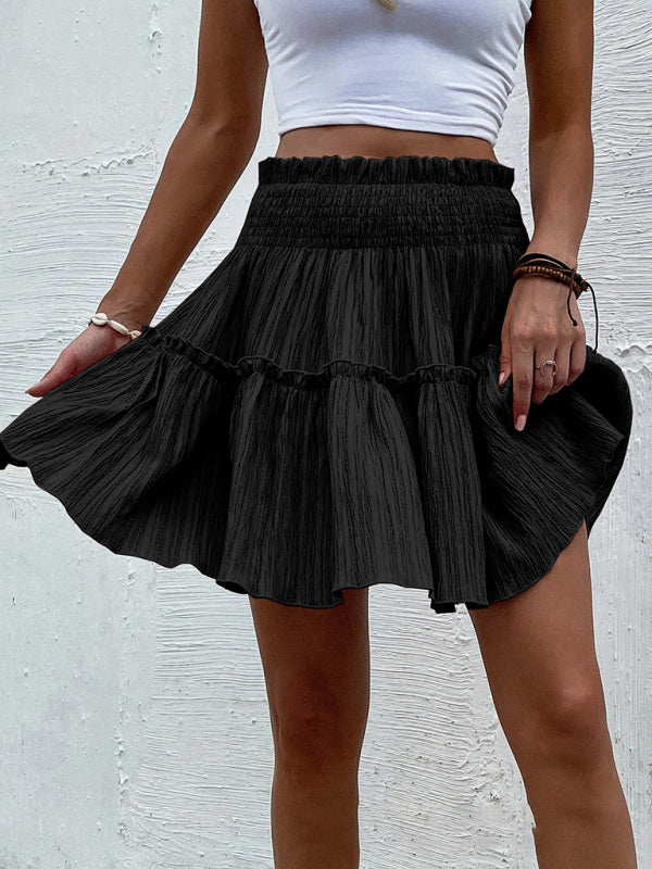 Skirt- Express Your Style: A-line Mini Skirt - Ruffle Trim & Easy Pairings- Black- IndioGear Fashion and Gear