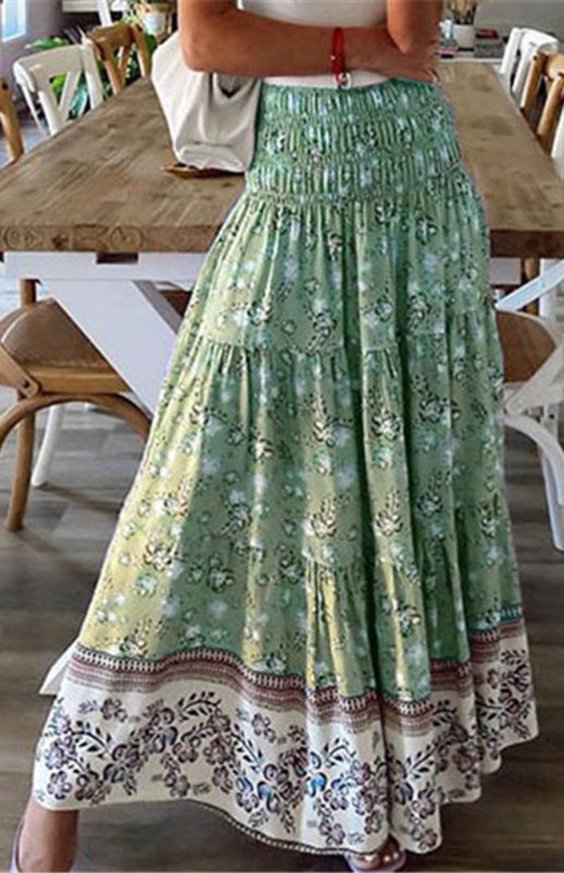 Skirt- Floral Boho Tiered Ruffle Maxi Skirt- - IndioGear Fashion and Gear