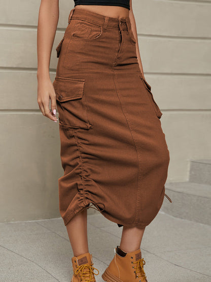 Skirt- Get Ready for Adventure with the Retro Parachute Cargo Skirt- Brown- IndioGear Fashion and Gear