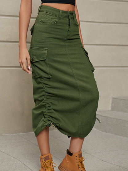 Skirt- Get Ready for Adventure with the Retro Parachute Cargo Skirt- Olive green- IndioGear Fashion and Gear