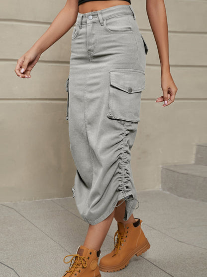 Skirt- Get Ready for Adventure with the Retro Parachute Cargo Skirt- Grey- IndioGear Fashion and Gear