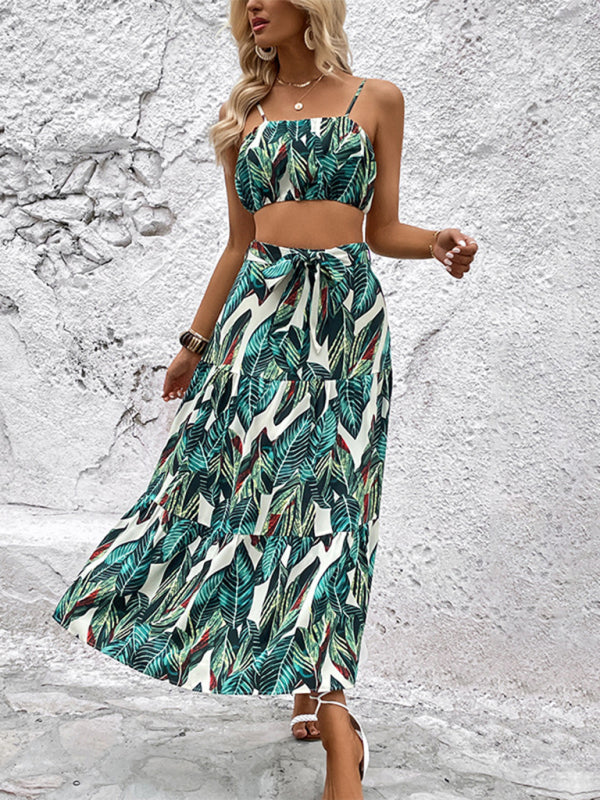 Skirt Set- Boho Vibes: Vacation Set - Cami Tank Crop + Maxi Tropical Skirt- - IndioGear Fashion and Gear