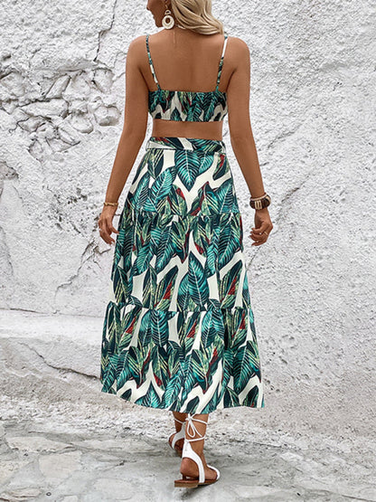 Skirt Set- Boho Vibes: Vacation Set - Cami Tank Crop + Maxi Tropical Skirt- - IndioGear Fashion and Gear