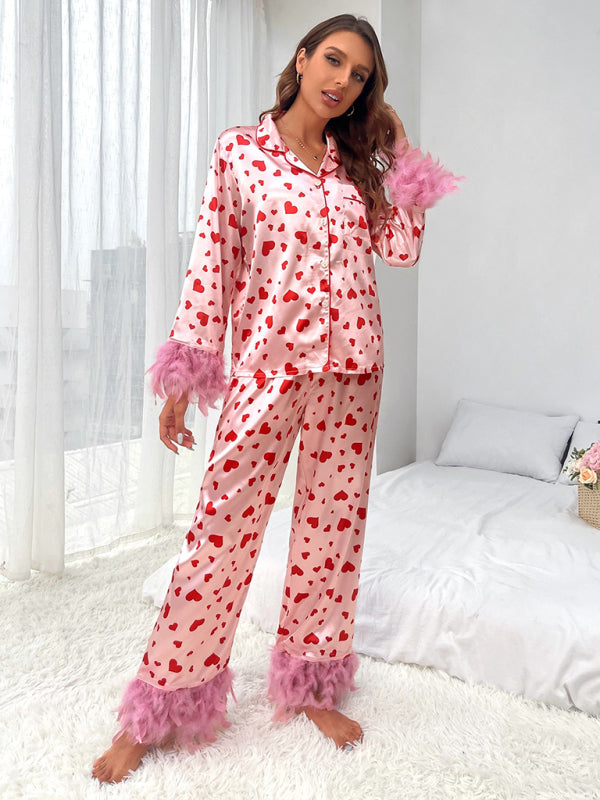 Sleepwear-Feather-Embellished 2-Piece PJs for Her - Pajamas in Love-Pekosa Women Clothing