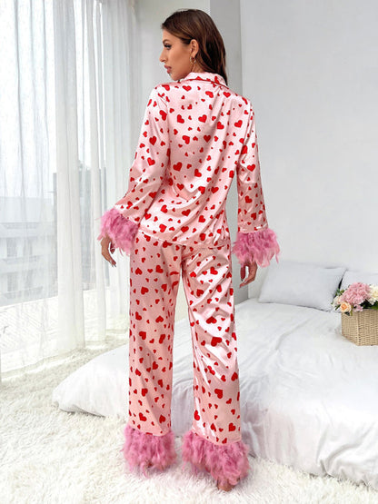 Sleepwear-Feather-Embellished 2-Piece PJs for Her - Pajamas in Love-Pekosa Women Clothing