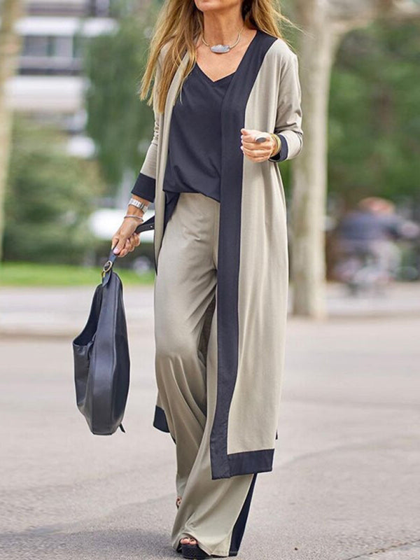 Sleepwear & Loungewear- 3-Piece Pajama Set: Vest, Wide Leg Trousers, and Robe- - IndioGear Fashion and Gear