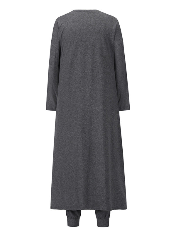 Sleepwear & Loungewear- Loungewear Set: Round Neck Tank Top + Tapered Trousers + Long Robe- - IndioGear Fashion and Gear