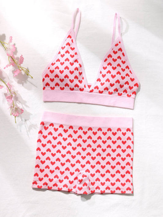 Ensemble de vêtements d'intérieur 2 pièces Love Print - Soutien-gorge sportif et shorty