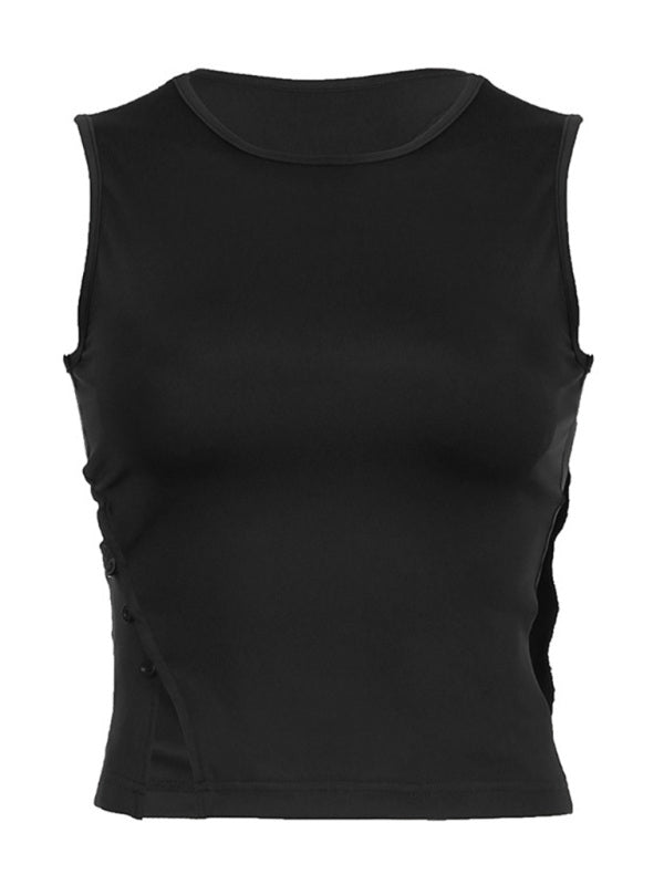 Sleeveless Top- Trendy Solid Cutout Tank Top for Women- - IndioGear Fashion and Gear