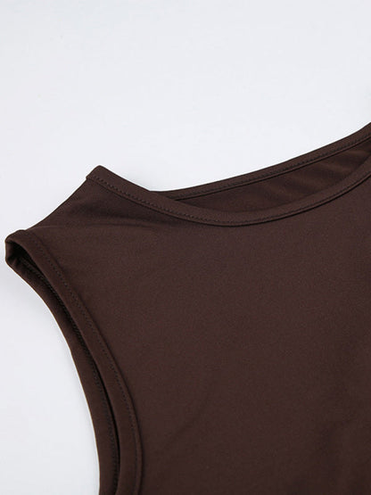 Sleeveless Top- Trendy Solid Cutout Tank Top for Women- - IndioGear Fashion and Gear