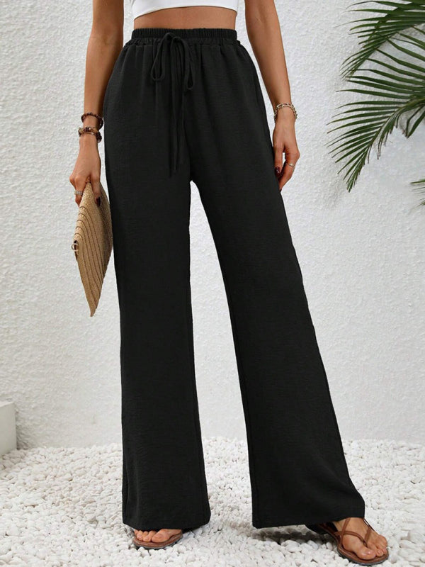 Solid Pants- Solid Elastic Waist Palazzo Pants for Everyday- - IndioGear Clothing and Gear