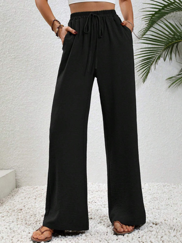 Solid Pants- Solid Elastic Waist Palazzo Pants for Everyday- - IndioGear Clothing and Gear