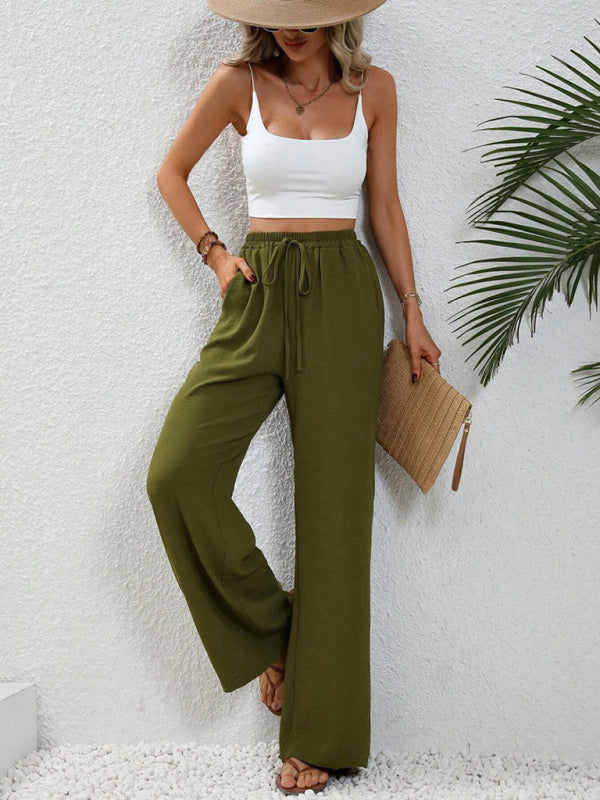 Solid Pants- Solid Elastic Waist Palazzo Pants for Everyday- - IndioGear Clothing and Gear