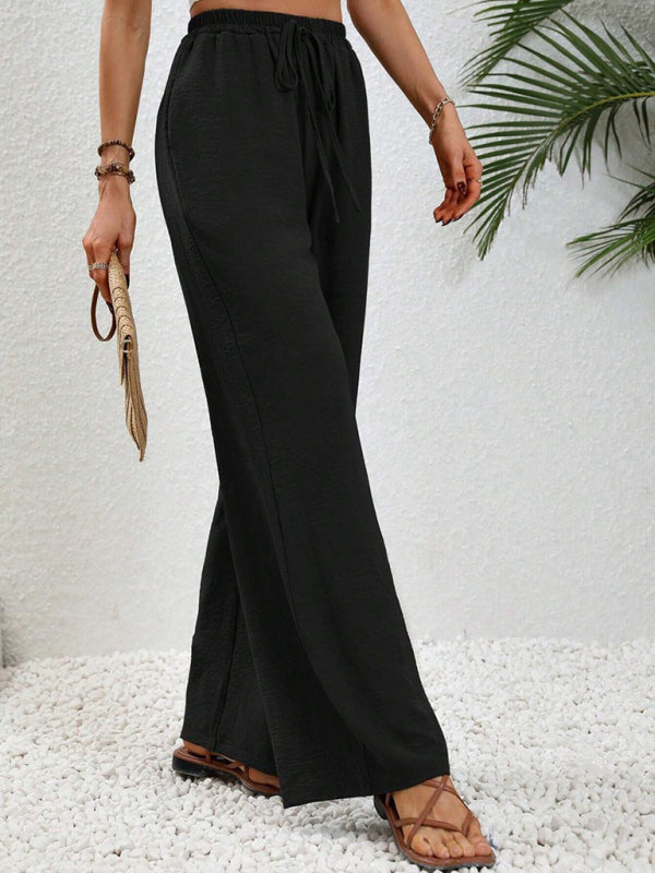 Solid Pants- Solid Elastic Waist Palazzo Pants for Everyday- - IndioGear Clothing and Gear