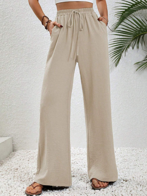 Solid Pants- Solid Elastic Waist Palazzo Pants for Everyday- - IndioGear Clothing and Gear