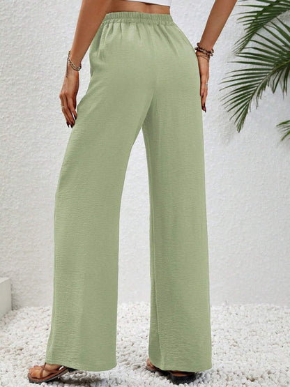 Solid Pants- Solid Elastic Waist Palazzo Pants for Everyday- - IndioGear Clothing and Gear