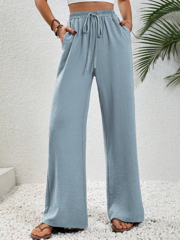 Solid Pants- Solid Elastic Waist Palazzo Pants for Everyday- - IndioGear Clothing and Gear