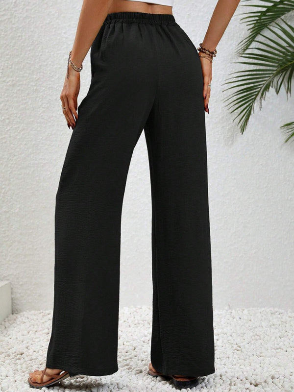 Solid Pants- Solid Elastic Waist Palazzo Pants for Everyday- - IndioGear Clothing and Gear