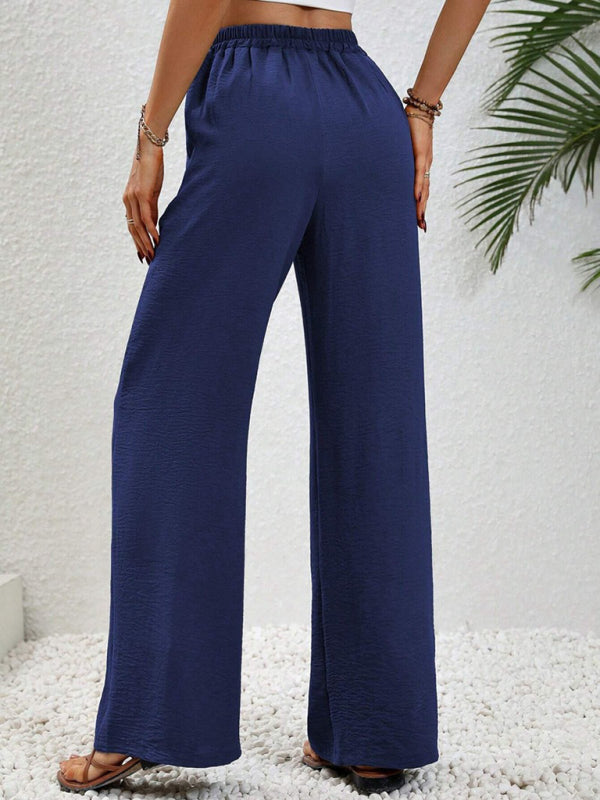 Solid Pants- Solid Elastic Waist Palazzo Pants for Everyday- - IndioGear Clothing and Gear