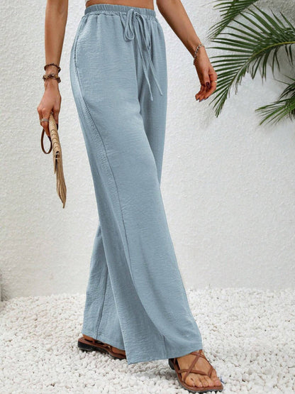 Solid Pants- Solid Elastic Waist Palazzo Pants for Everyday- - IndioGear Clothing and Gear