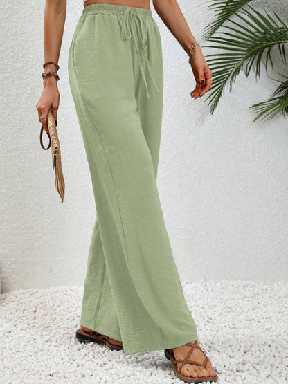 Solid Pants- Solid Elastic Waist Palazzo Pants for Everyday- - IndioGear Clothing and Gear