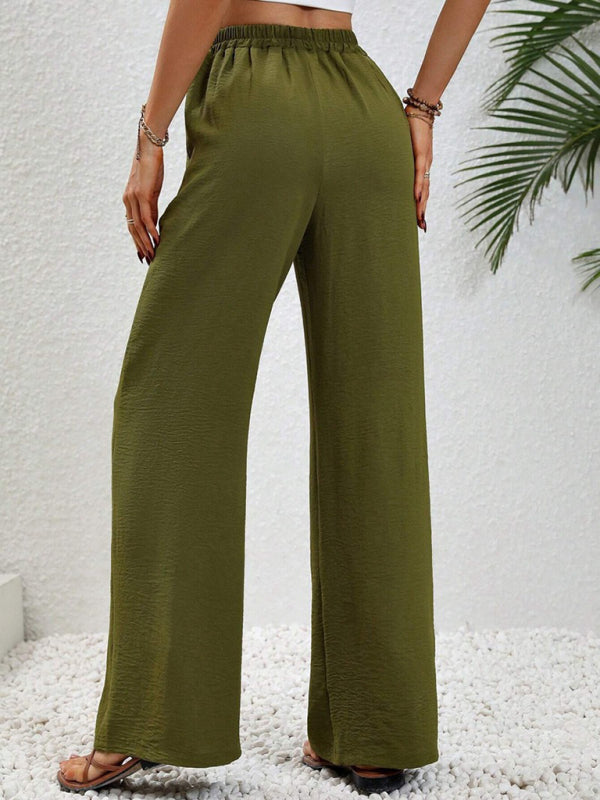 Solid Pants- Solid Elastic Waist Palazzo Pants for Everyday- - IndioGear Clothing and Gear