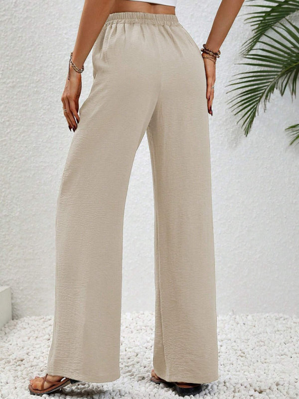 Solid Pants- Solid Elastic Waist Palazzo Pants for Everyday- - IndioGear Clothing and Gear