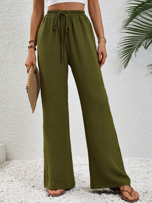 Solid Pants- Solid Elastic Waist Palazzo Pants for Everyday- - IndioGear Clothing and Gear