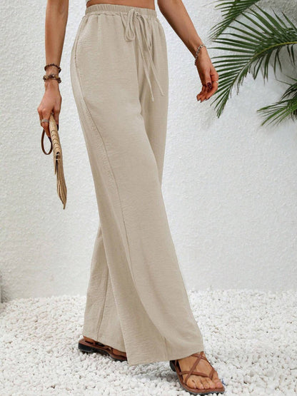 Solid Pants- Solid Elastic Waist Palazzo Pants for Everyday- - IndioGear Clothing and Gear